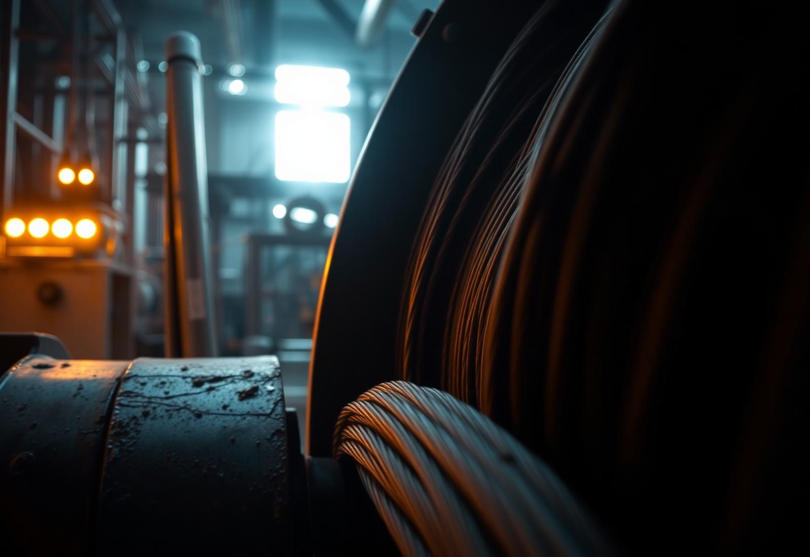 Industrial wire spool monitored by VETRAK AI computer vision system